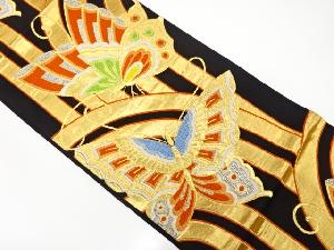 アンティーク　蝶に線描き模様織り出し袋帯（着用可）